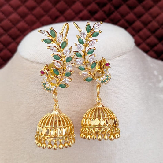 Peacock green AD stone earcuff with jumkha