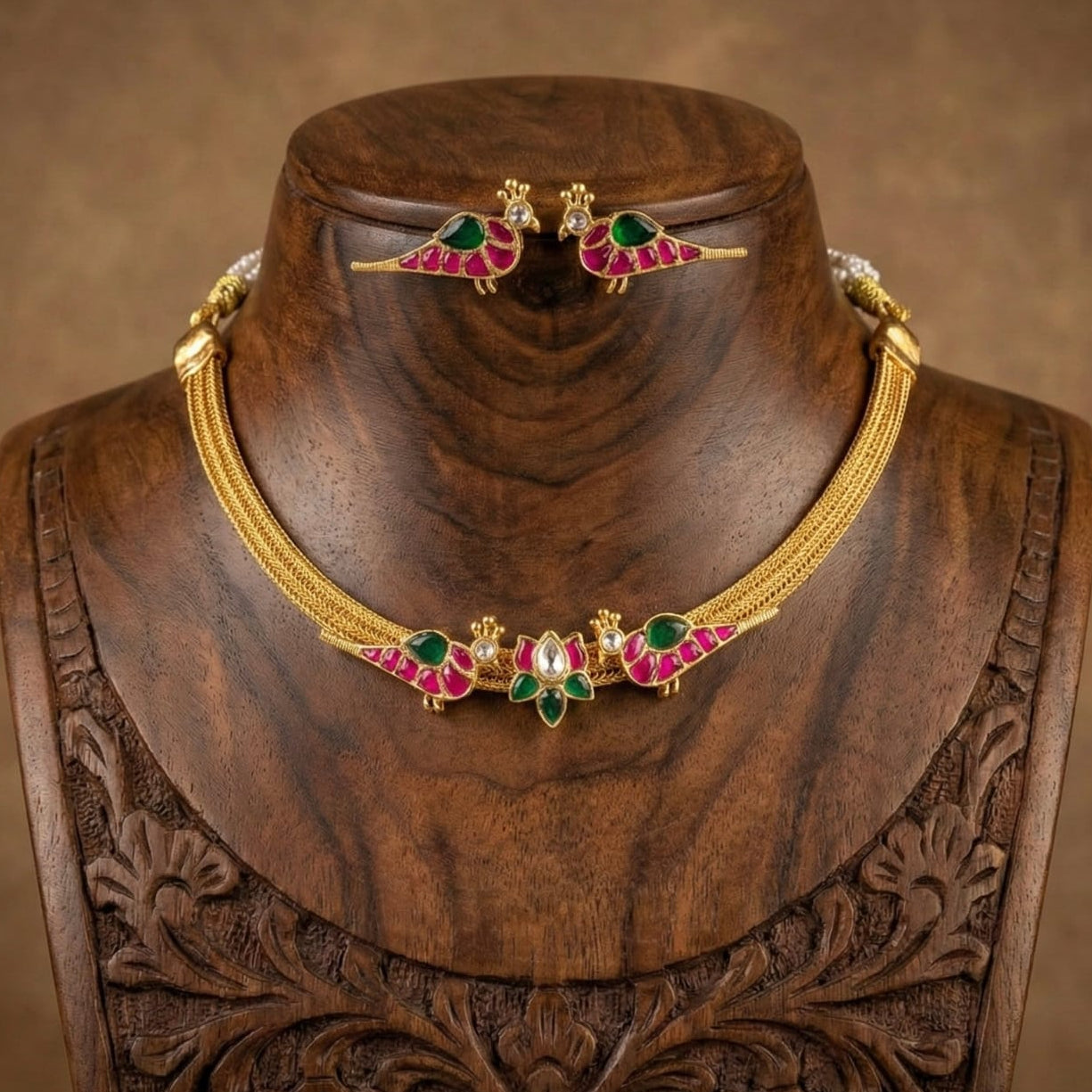 Jadau kundan stone Lotus with bird choker