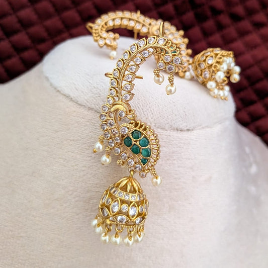 Peacock green AD stone earcuff with jumkha