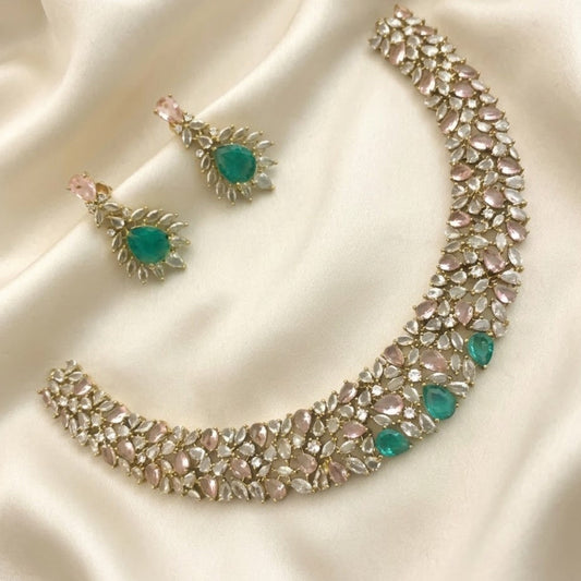 Kundan stone with aqua blue necklace