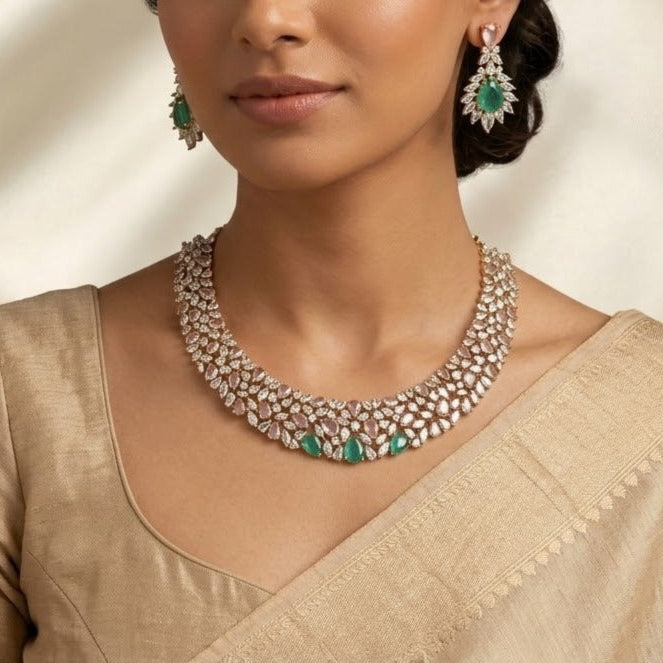 Kundan stone with aqua blue necklace