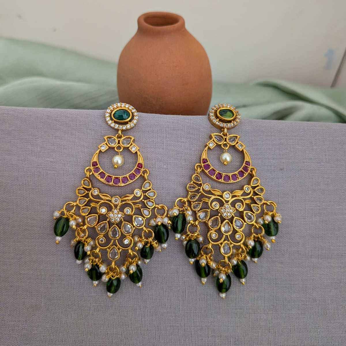 Kemp white stone long earring