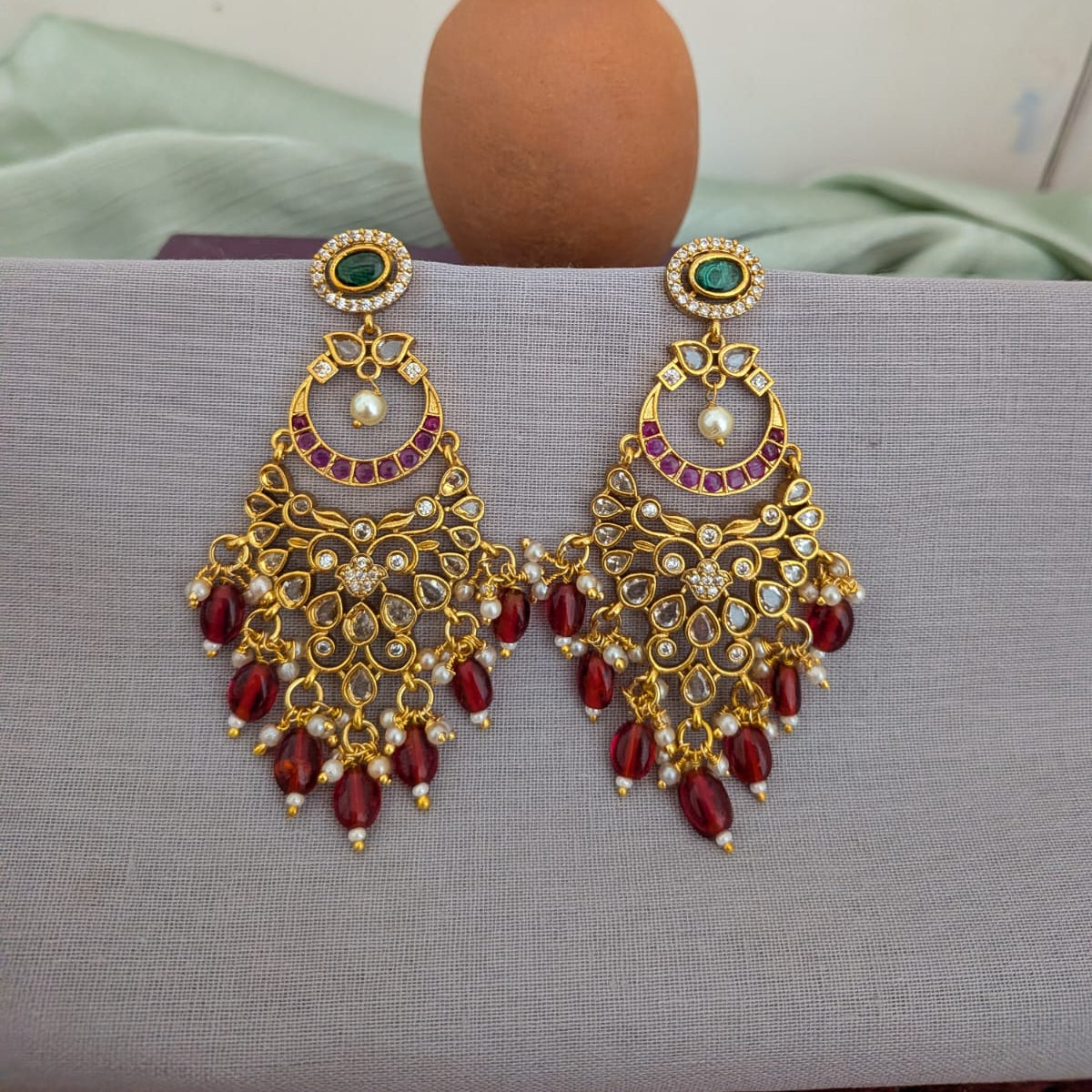 Kemp white stone long earring