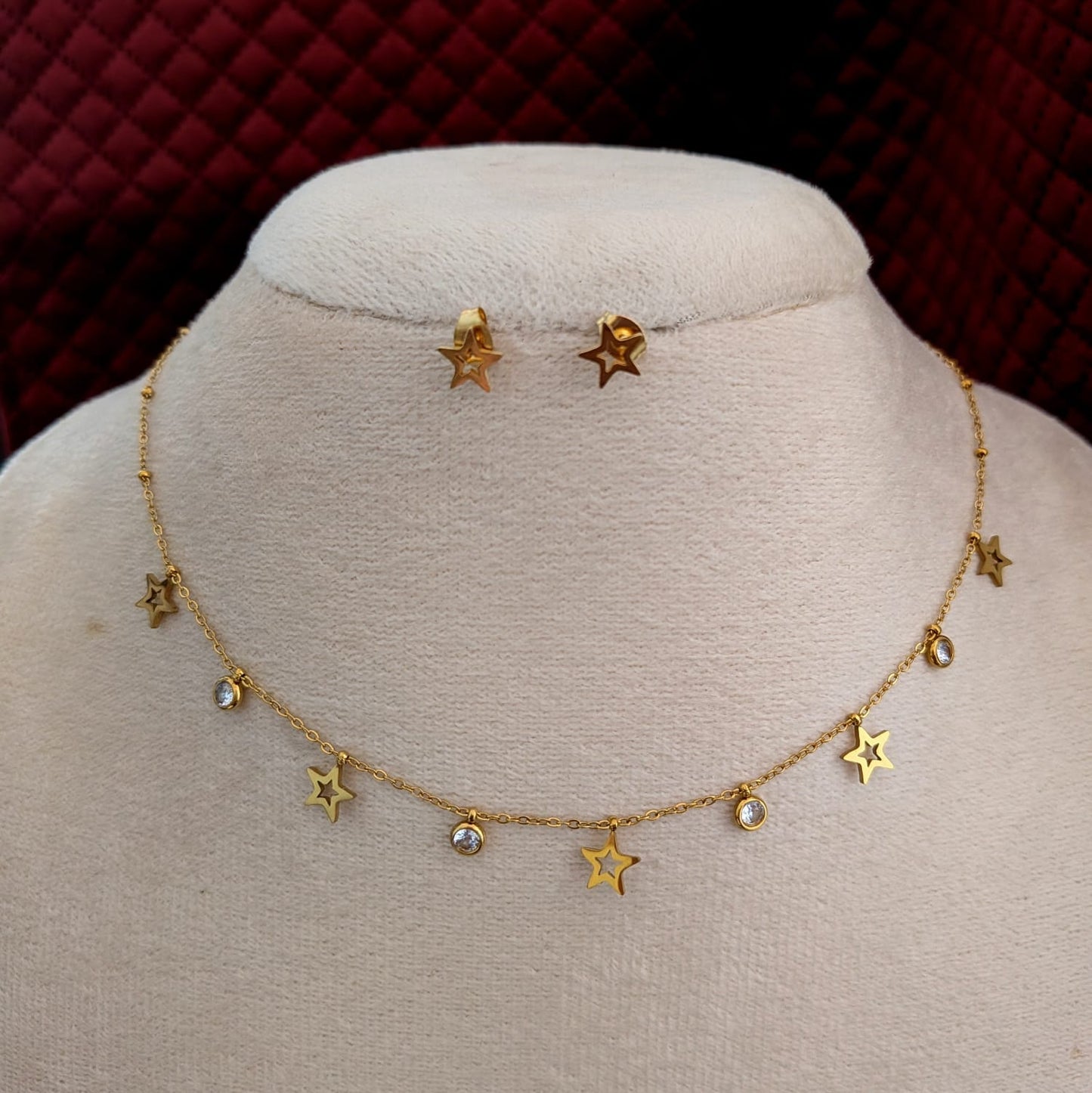 Star design slim CZ stone chain set