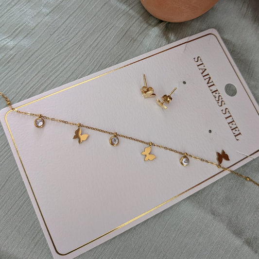 Butterfly design slim CZ stone chain set