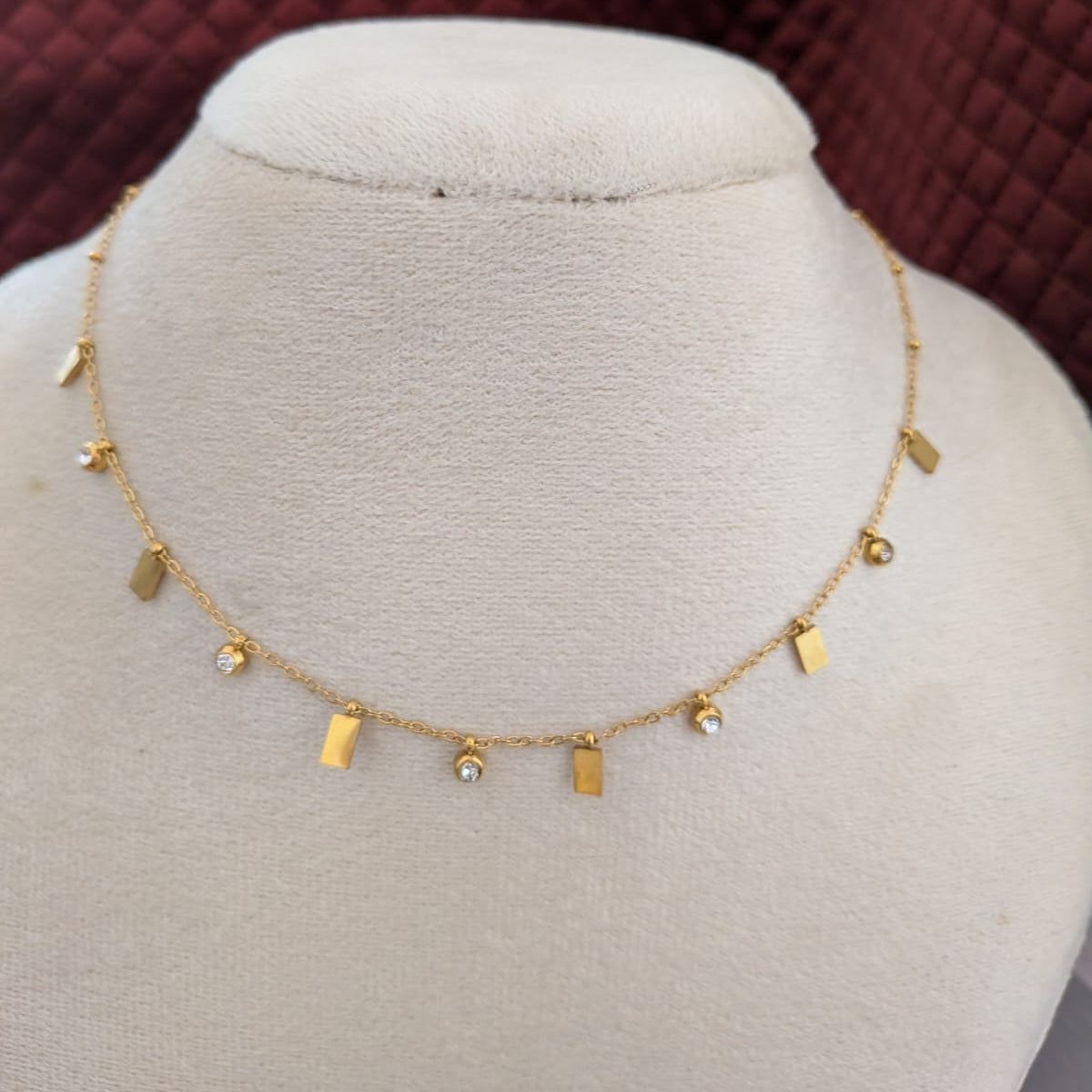 Rectangle design slim CZ stone chain