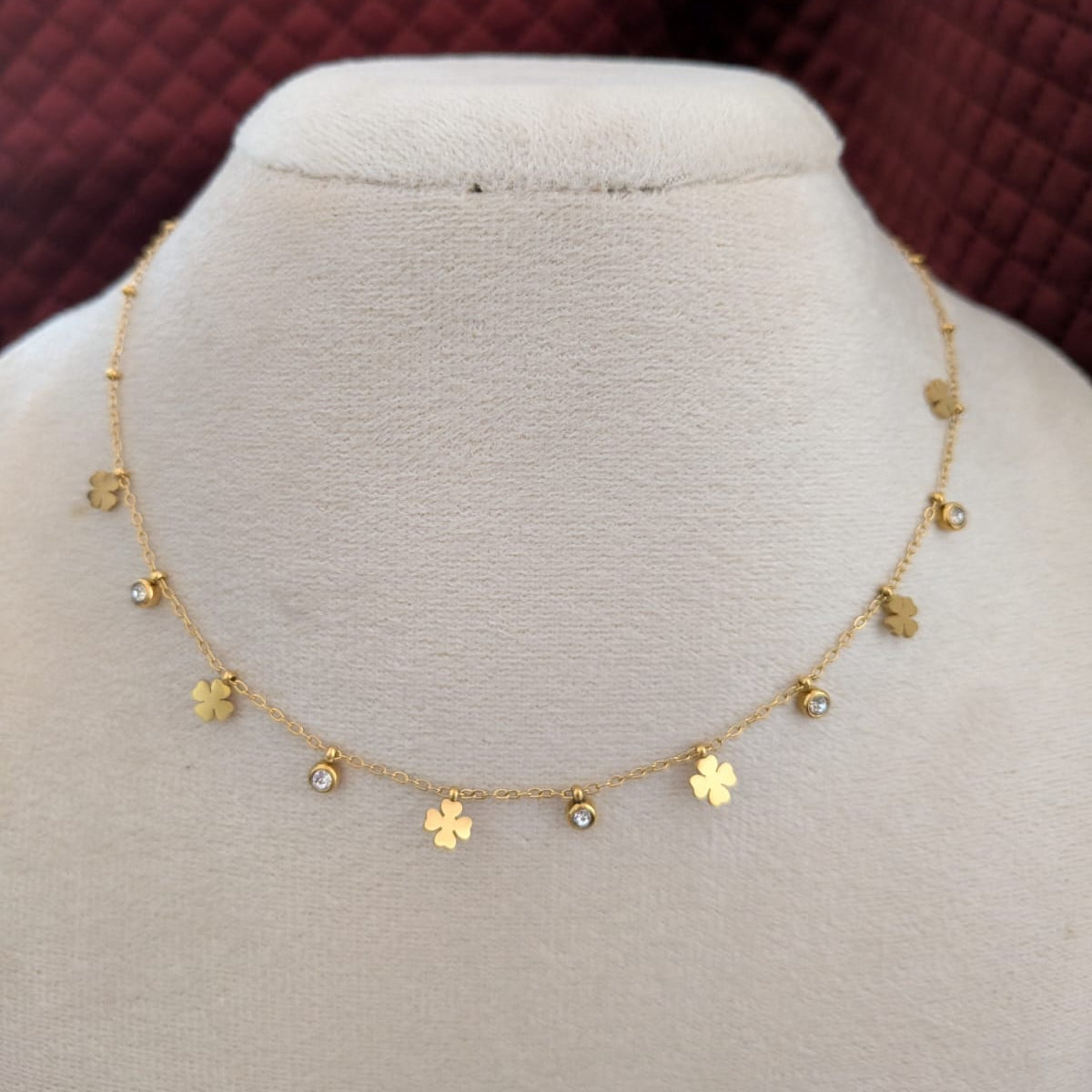 Floral design slim CZ stone chain