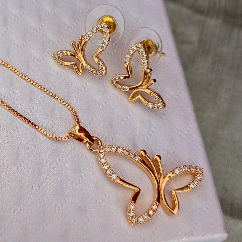 Butterfly design slim CZ stone chain set
