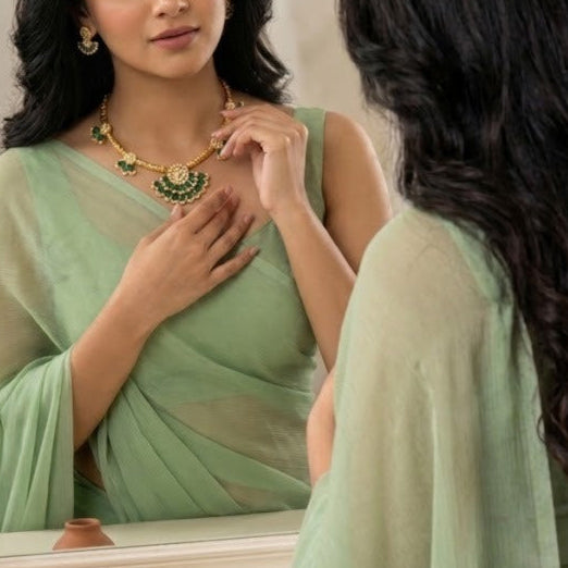 Floral green CZ stone Hasuli necklace set