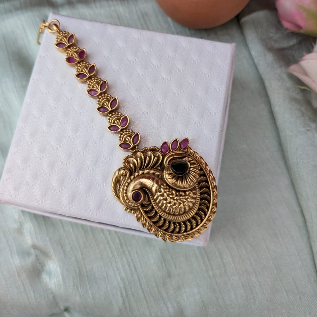 Peacock with ruby stone slim tikka