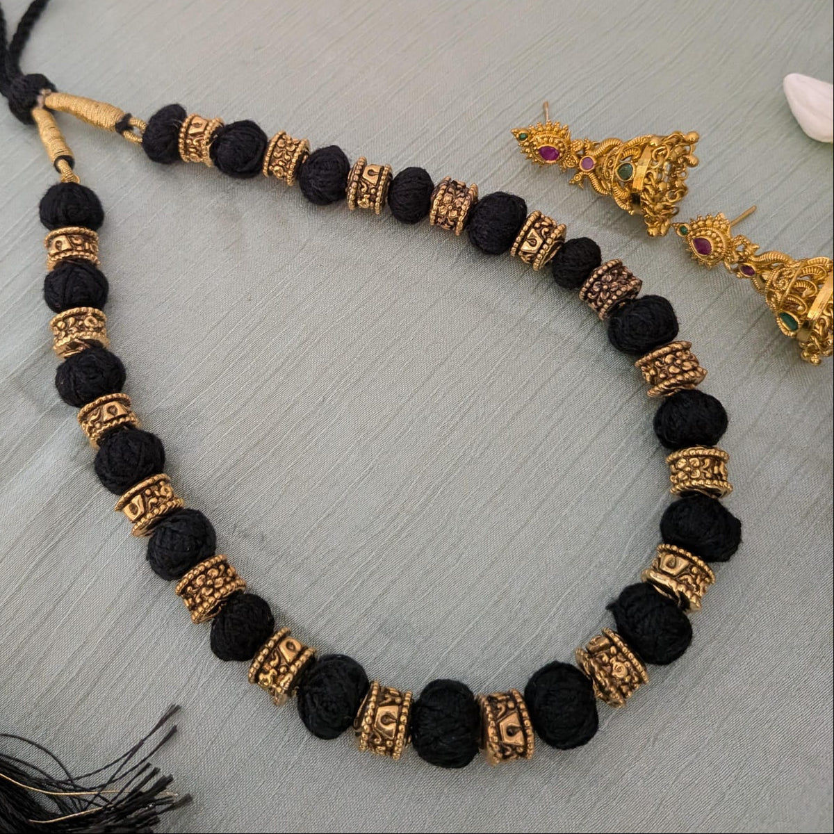 Black Thread Ball necklace