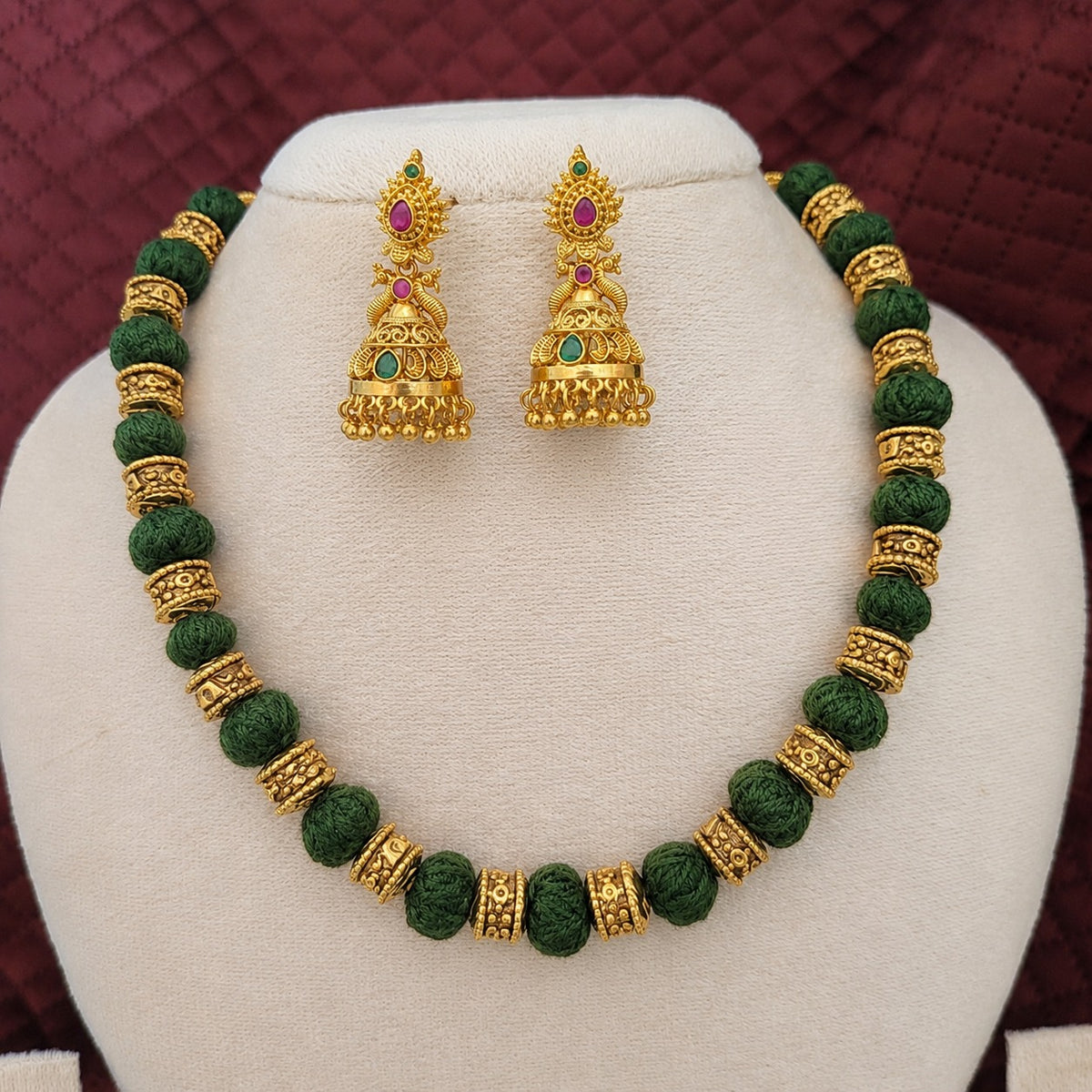 Green Thread Ball necklace