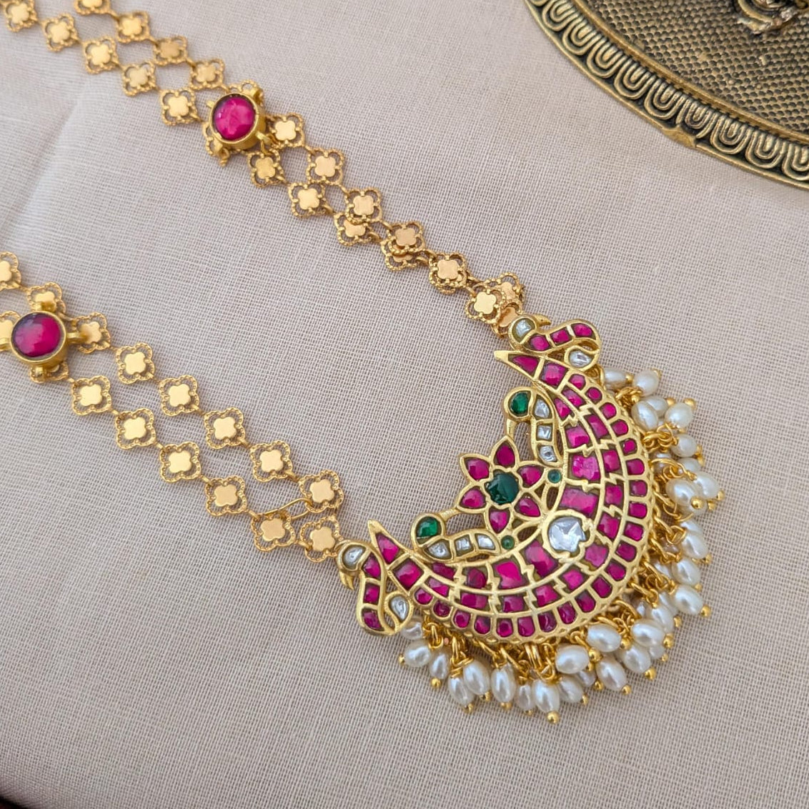 2Layered long jadau kundan ruby stone necklace