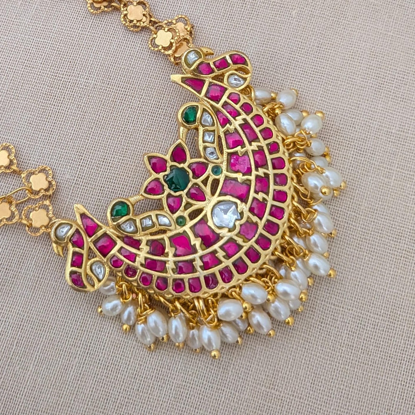 2Layered long jadau kundan ruby stone necklace