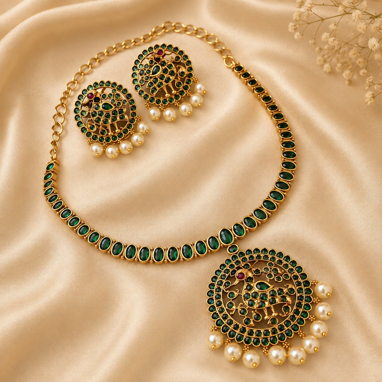 Green Kemp stone adigai necklace