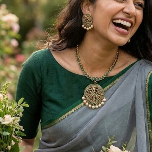 Green Kemp stone adigai necklace