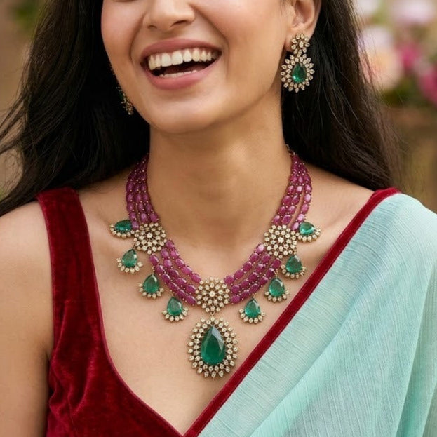 3 layered  aqua green necklace