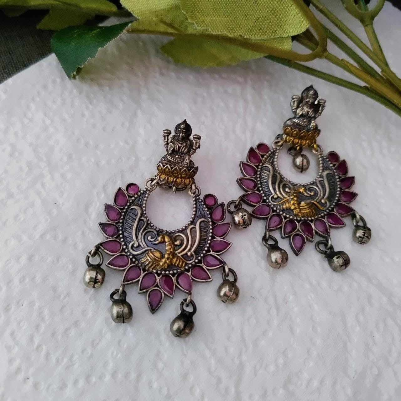 Lakshmi With Ruby stone Dualtone  Earring