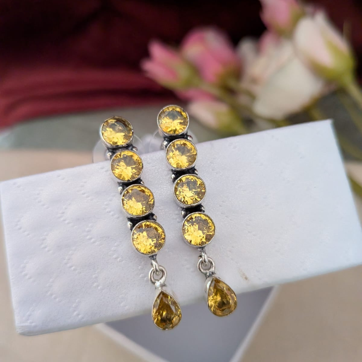 4 Stone stud with drop earring