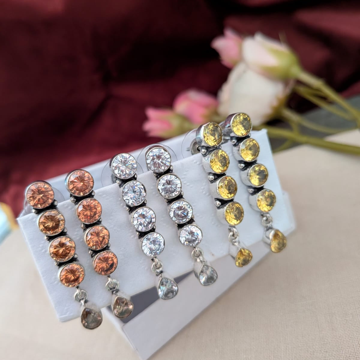 4 Stone stud with drop earring