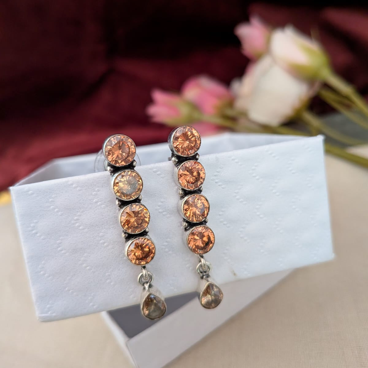 4 Stone stud with drop earring