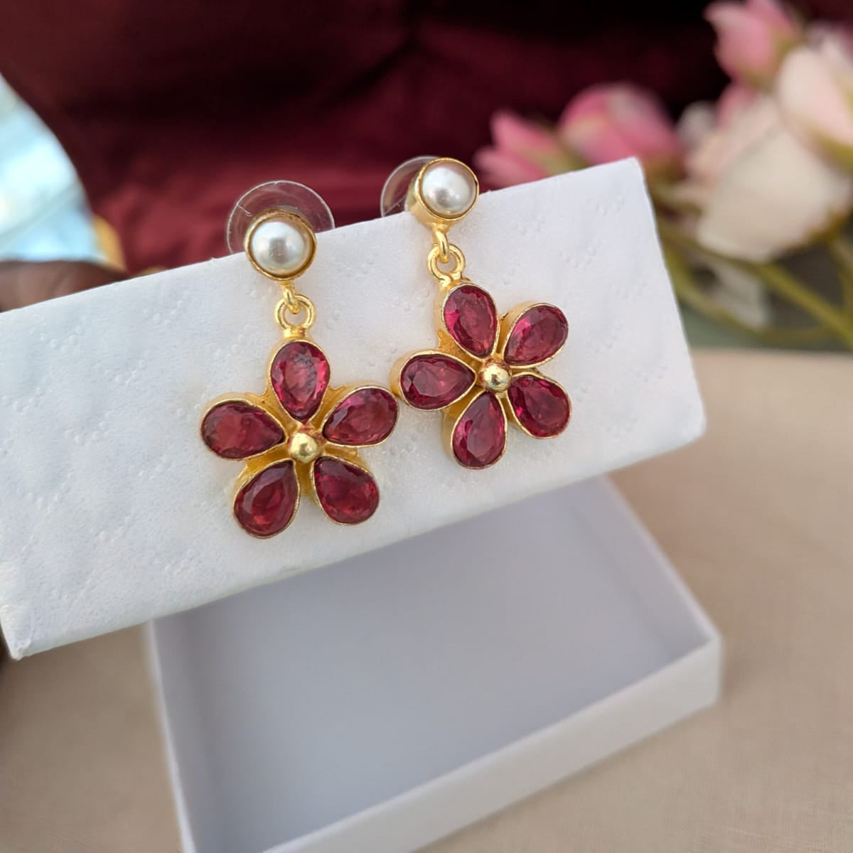 5 stone flower earring