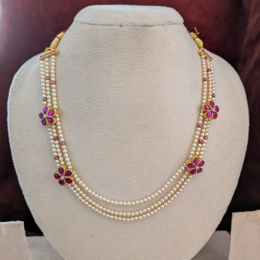 Purple CZ bead necklace with jadau kundan connector