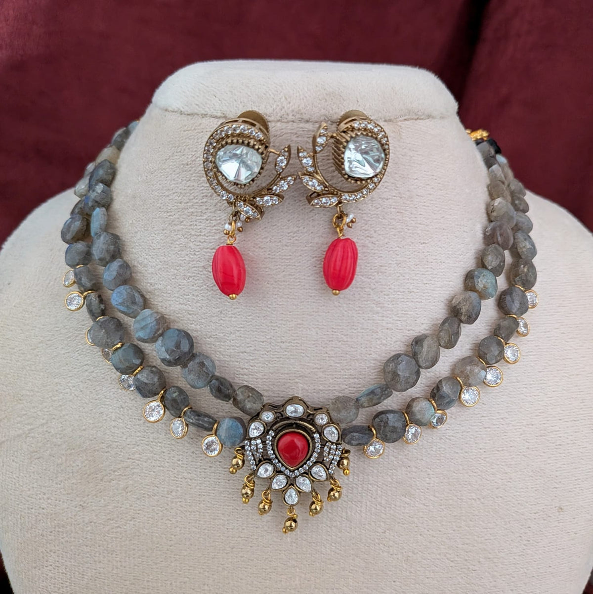 Beaded Necklace - 2 layered Labradorite