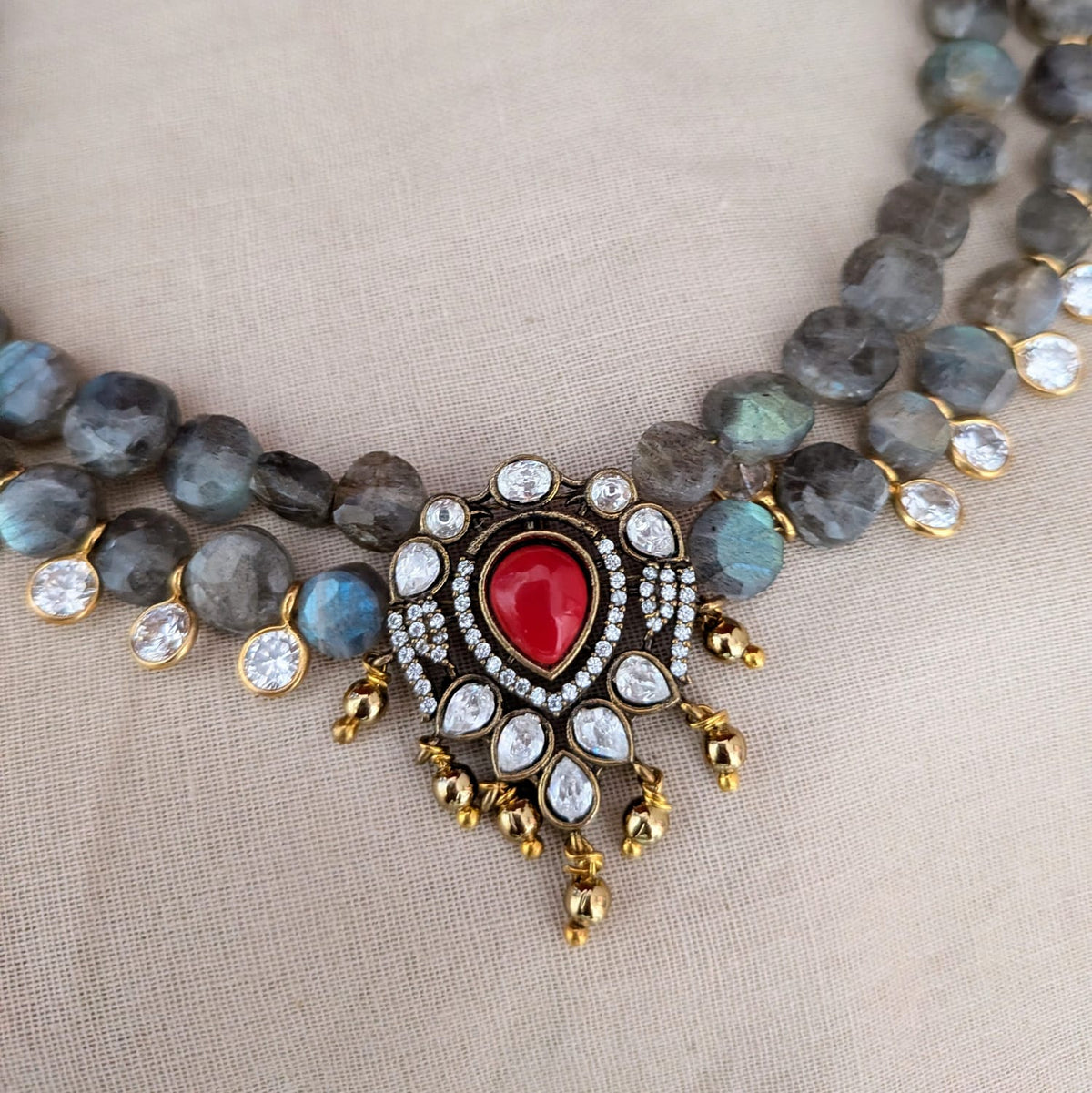 Beaded Necklace - 2 layered Labradorite