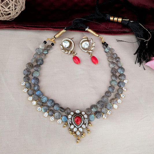 Beaded Necklace - 2 layered Labradorite