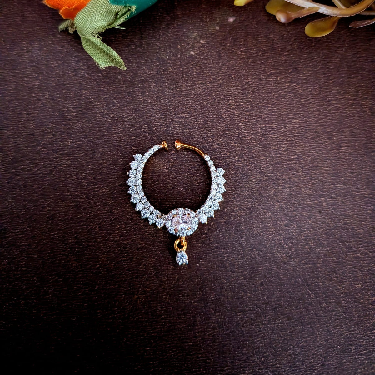 White Round AD Stone With Drop Nosepin