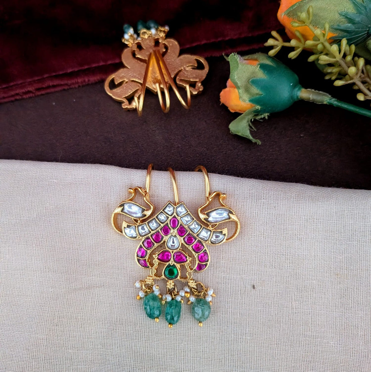 Jadau  Kundan Ruby With White Stone Hair Accessory