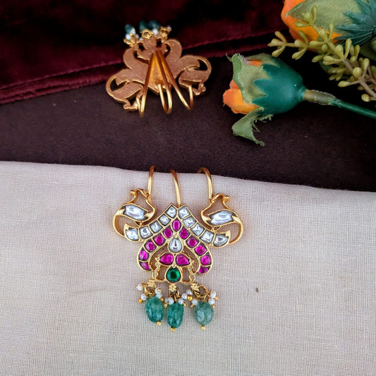 Jadau  Kundan Ruby With White Stone Hair Accessory