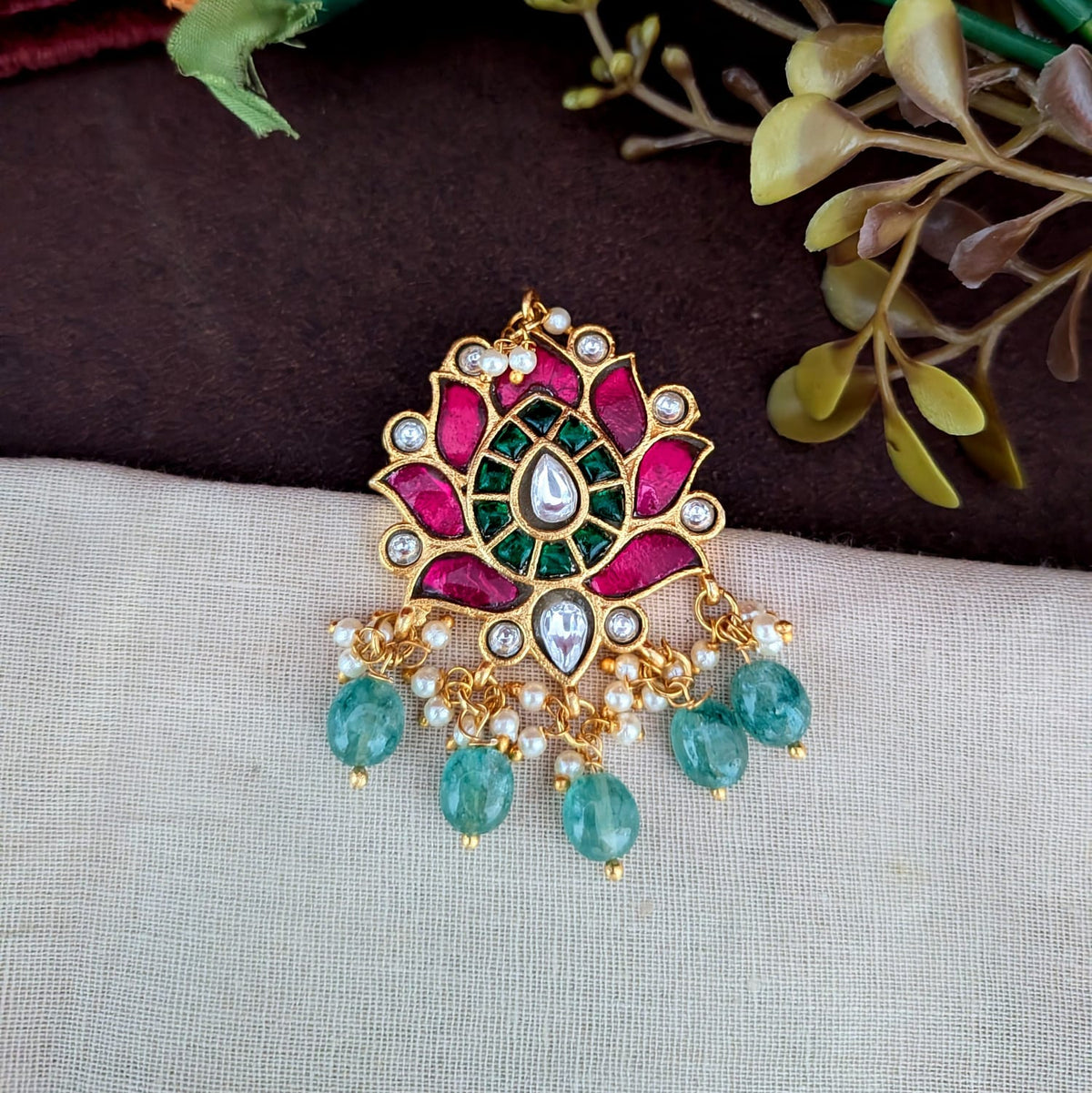 Lotus Jadau  Kundan  Stone Hair Accessory