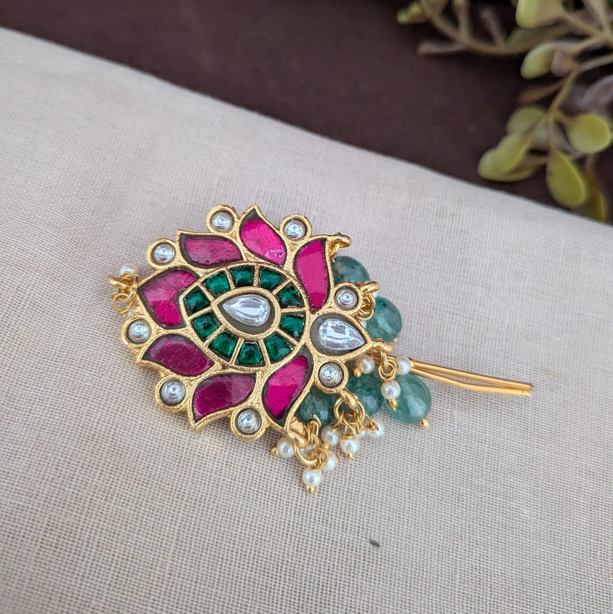 Lotus Jadau  Kundan  Stone Hair Accessory