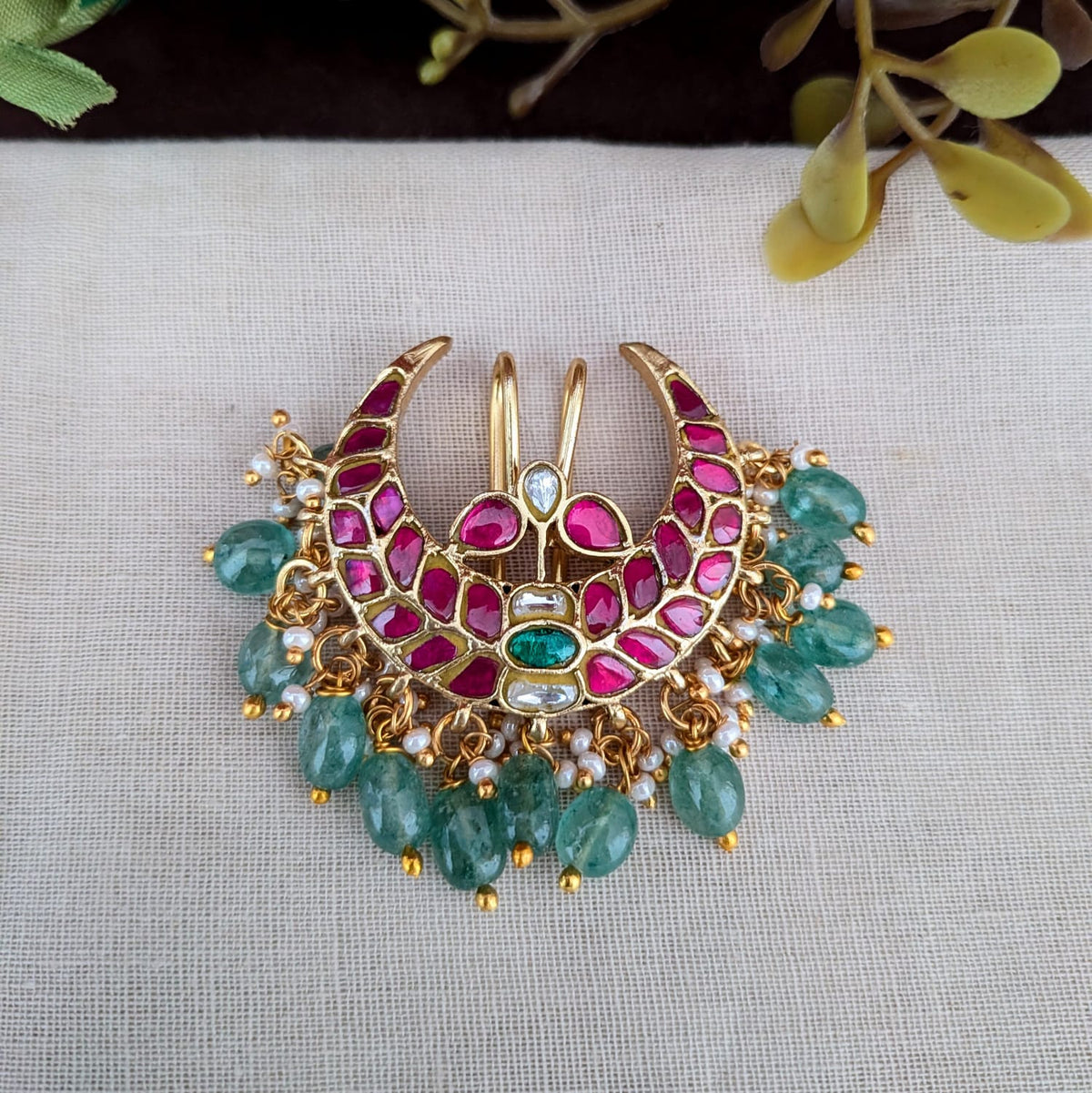 Moon Jadau Kundan  Stone Hair Accessory