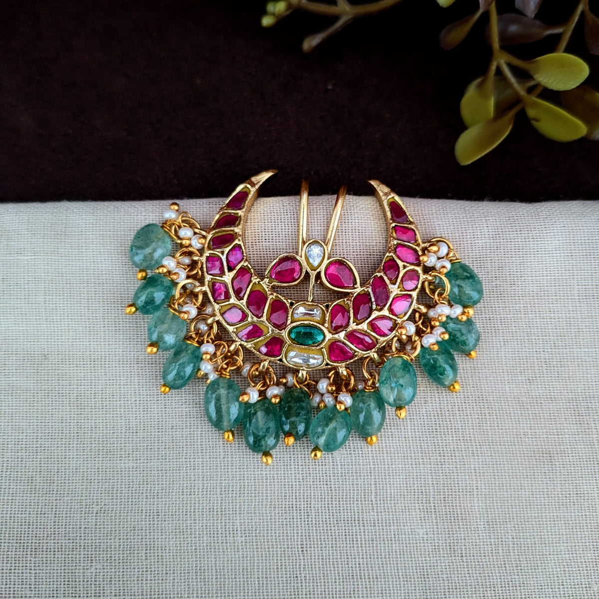 Moon Jadau Kundan  Stone Hair Accessory