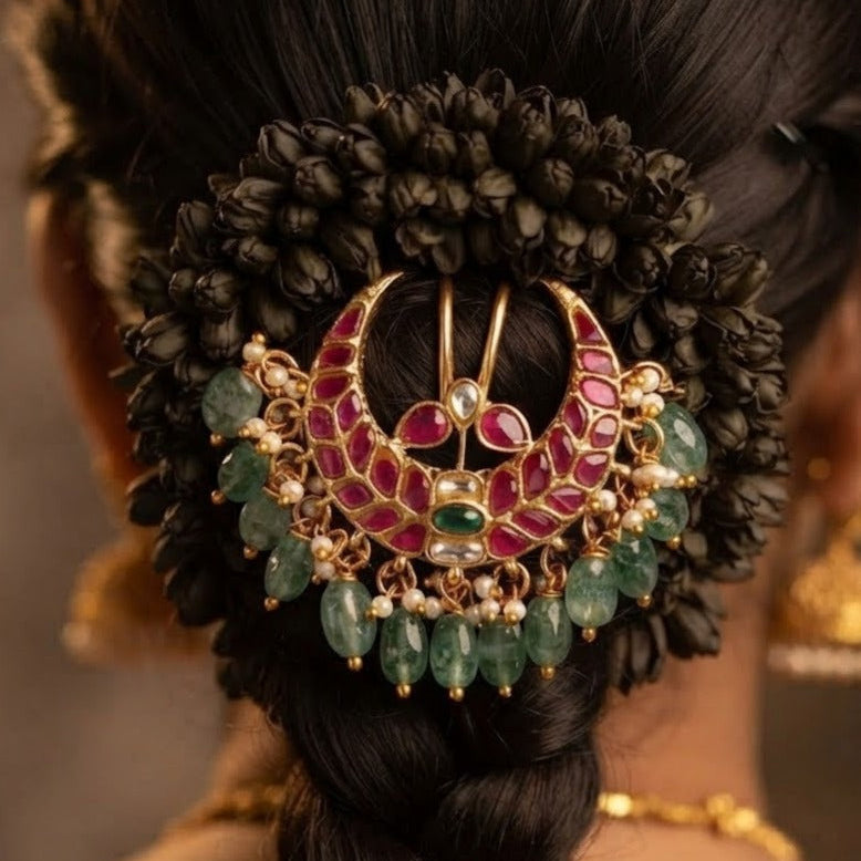 Moon Jadau Kundan  Stone Hair Accessory