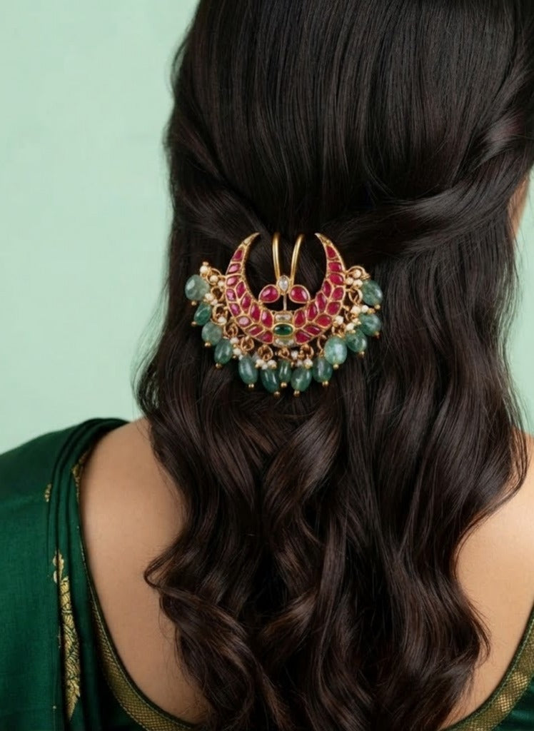 Moon Jadau Kundan  Stone Hair Accessory