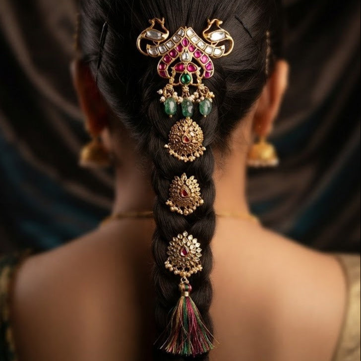 Jadau  Kundan Ruby With White Stone Hair Accessory