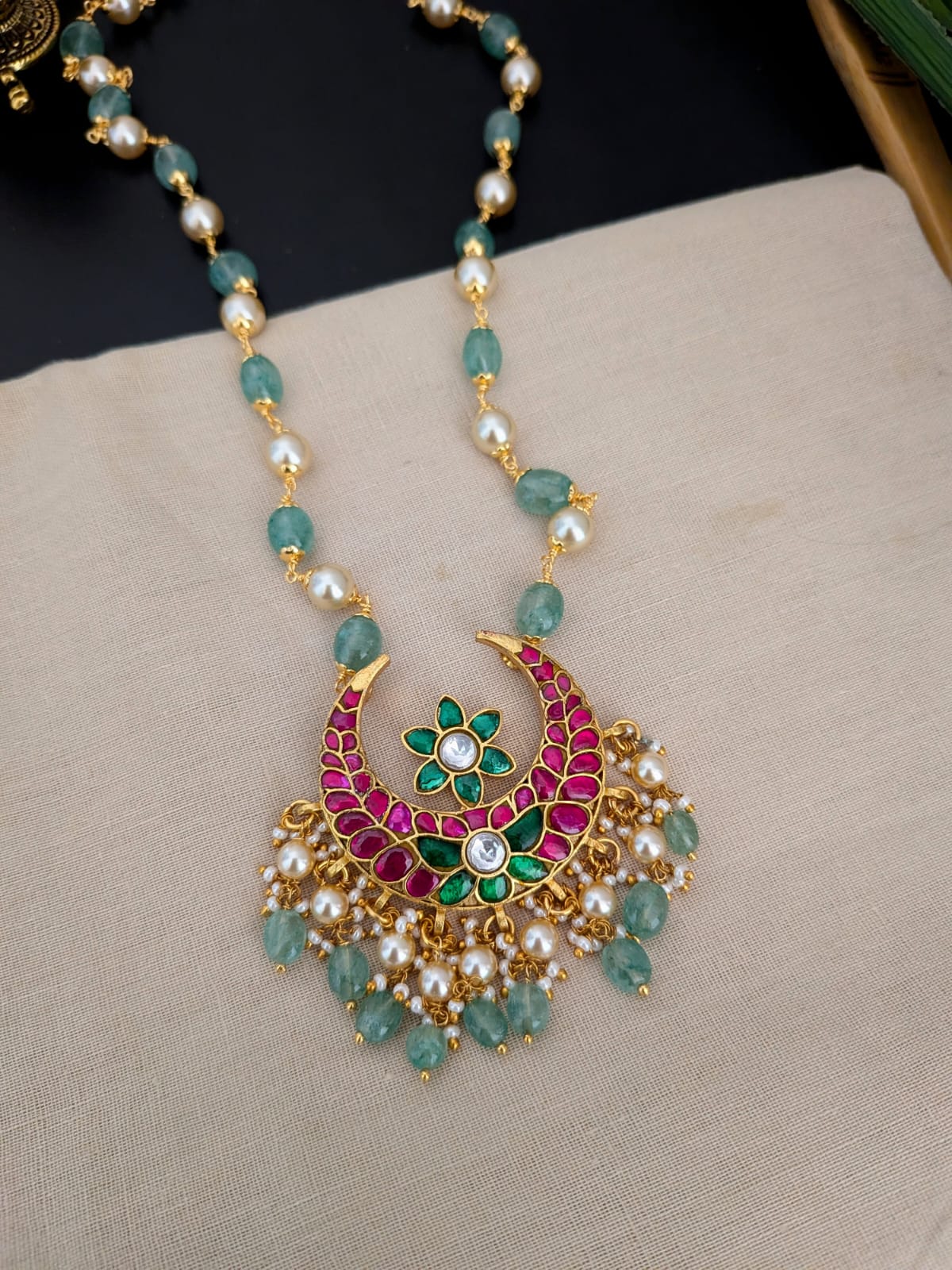 Jadau kundan Ruby Floral Long Necklace