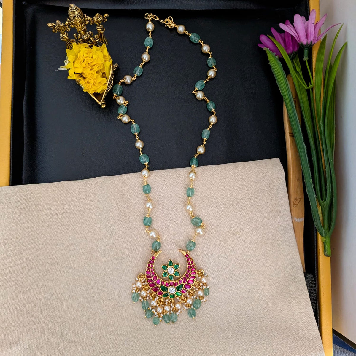 Jadau kundan Ruby Floral Long Necklace