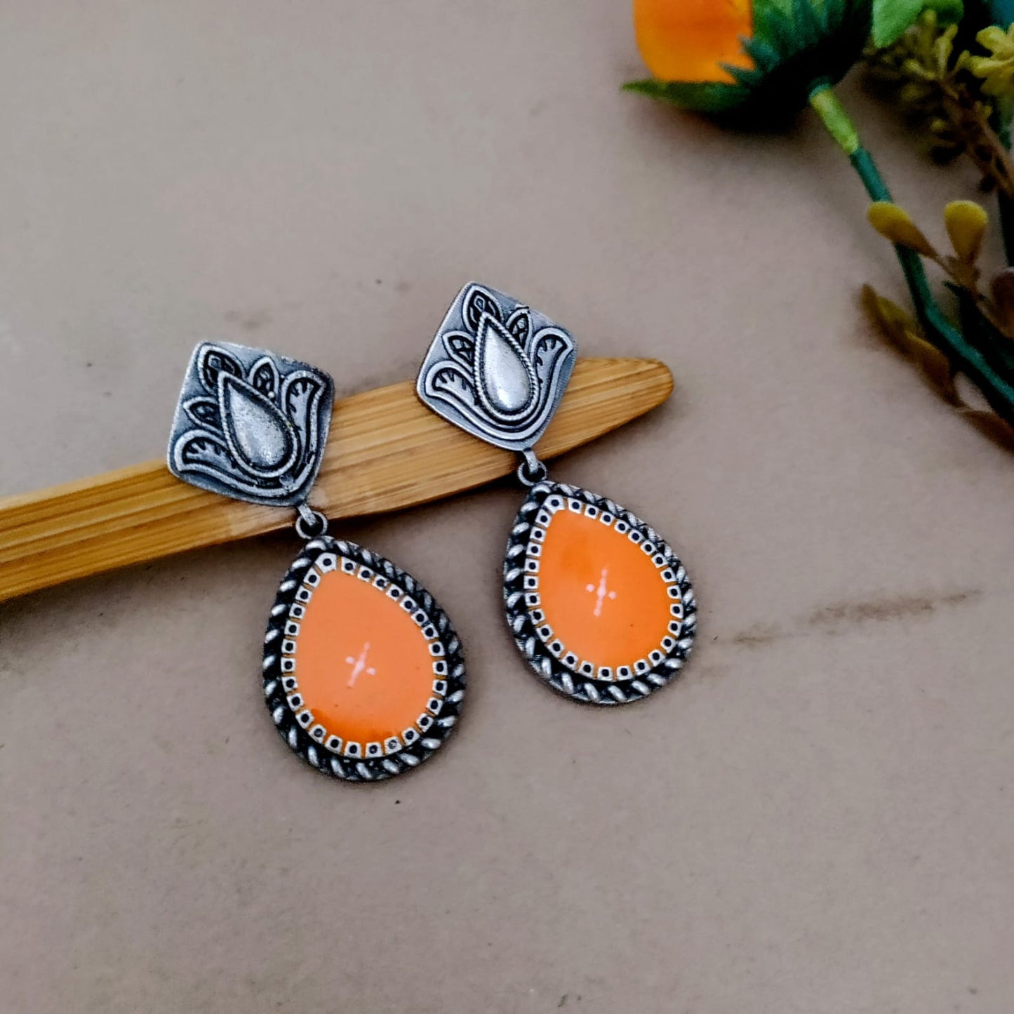 Flower painted peacock jumka