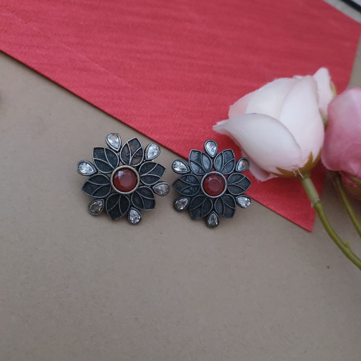 Flower ruby stone earring
