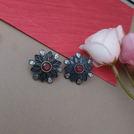 Flower ruby stone earring