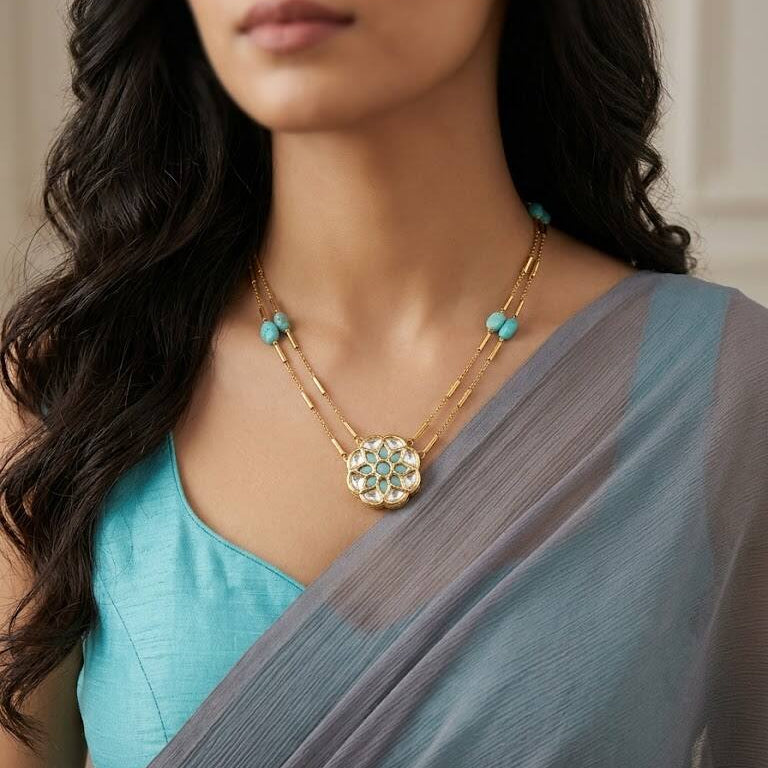 2 layered  aqua blue necklace