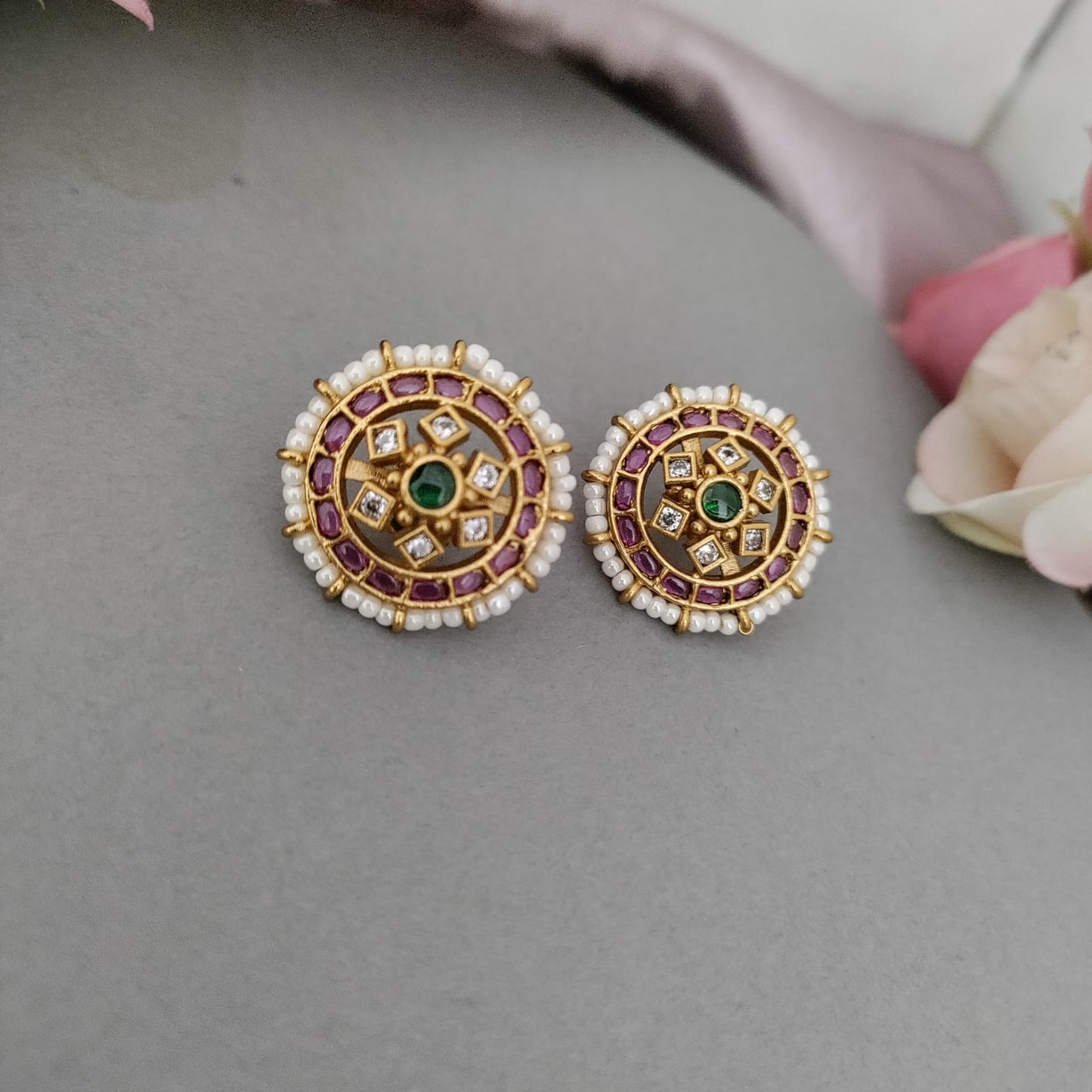 Ruby stone pearl stud