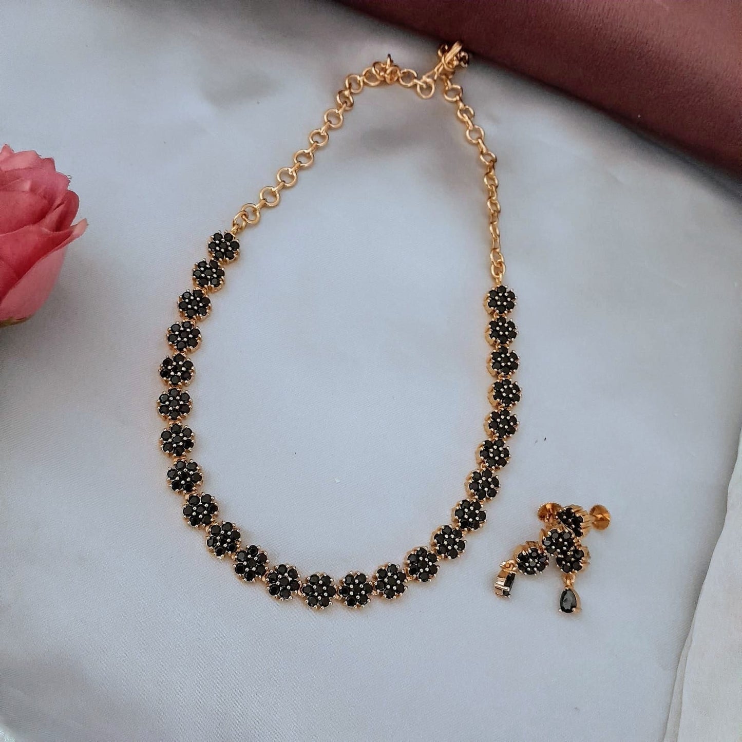 Necklace - Black AD stone studded choker necklace- Kerala design