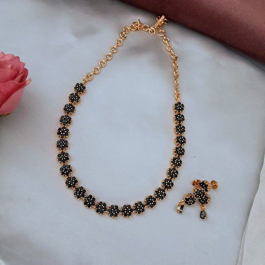 Necklace - Black AD stone studded choker necklace- Kerala design