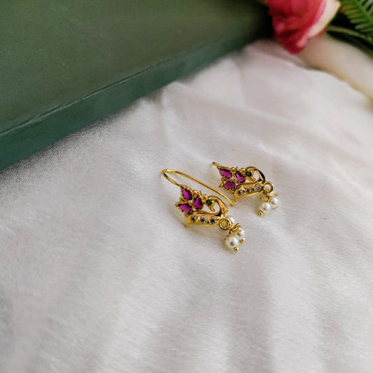 CZ stone peacock design sleek earcuff cum earring